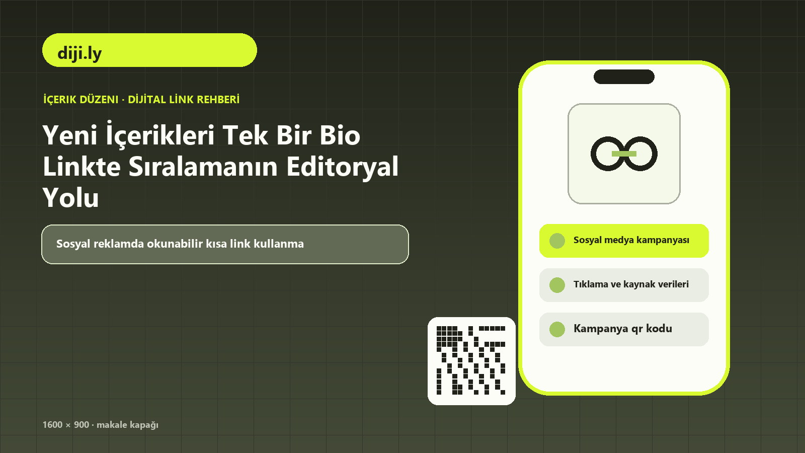 Yeni İçerikleri Tek Bir Bio Linkte Sıralamanın Editoryal Yolu için reklam hedef URL'si, sosyal medya kampanyası, tıklama ve kaynak verileri içeren kapak görseli